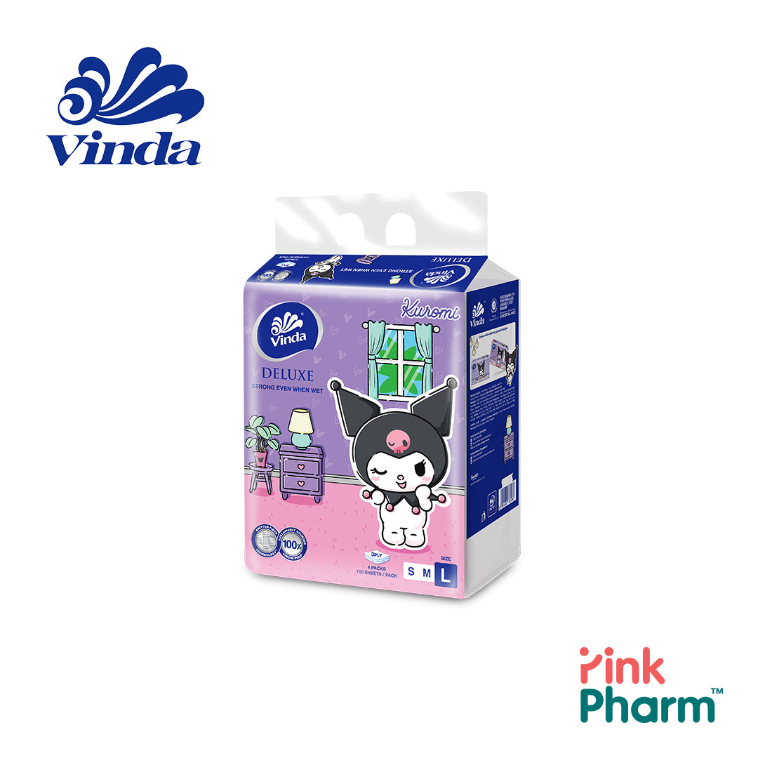 Vinda x Kuromi Limited Edition 3 Ply Deluxe Facial Tissue Large Soft Pack 4 x 110 Sheets