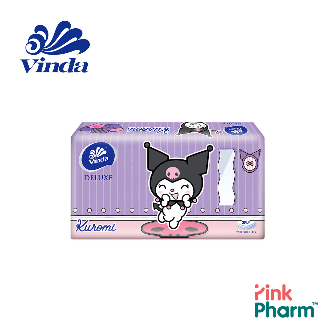 Vinda x Kuromi Limited Edition 3 Ply Deluxe Facial Tissue Large Soft Pack 4 x 110 Sheets